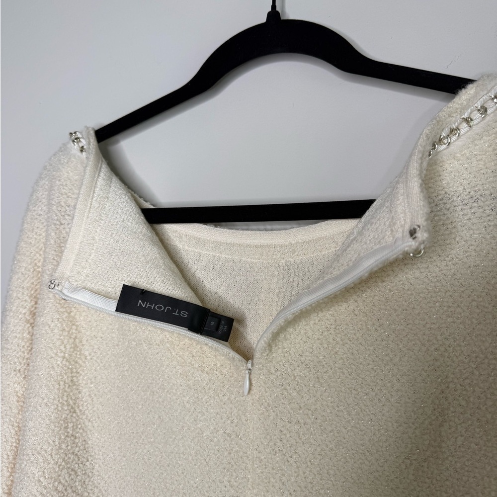 St. John Couture women's cream sweater with chain-like & ribbon trim - Picture 7 of 7